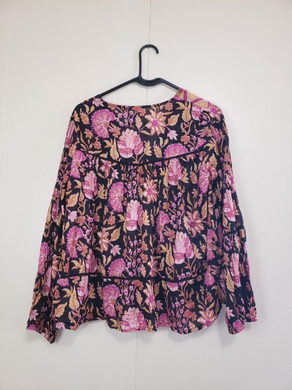 Rachel Zoe Women S Blouse Boho Peasant Embroidered Black Pink 100% Cotton Floral - Picture 2 of 6